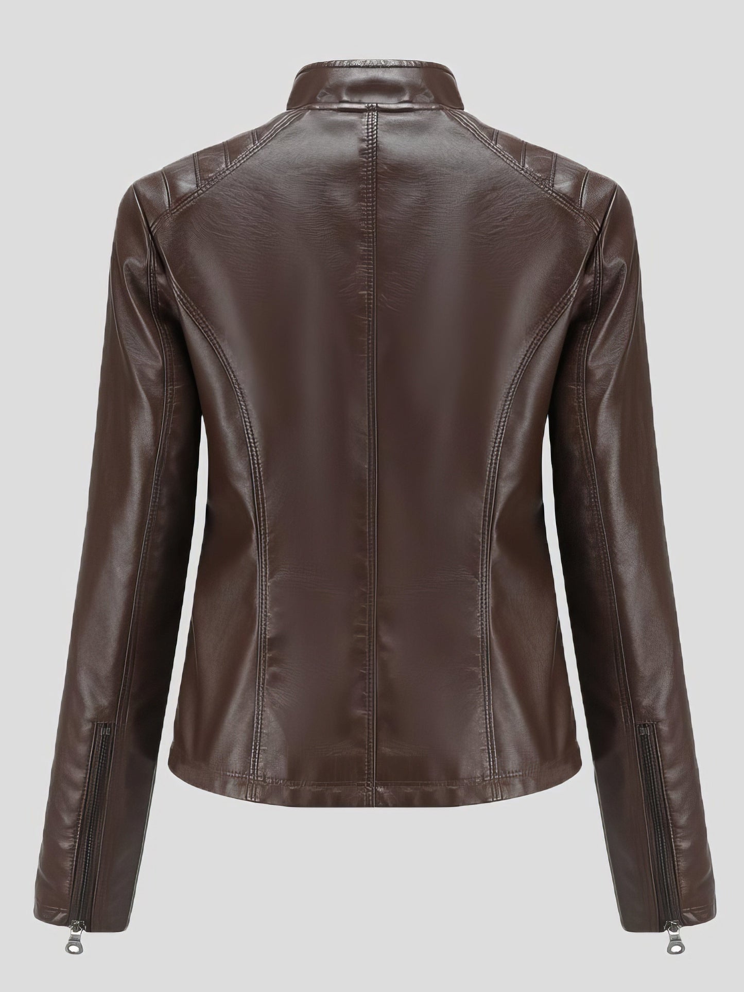 MsDressly Jackets Casual Stand-Collar Slim Solid Leather Jacket