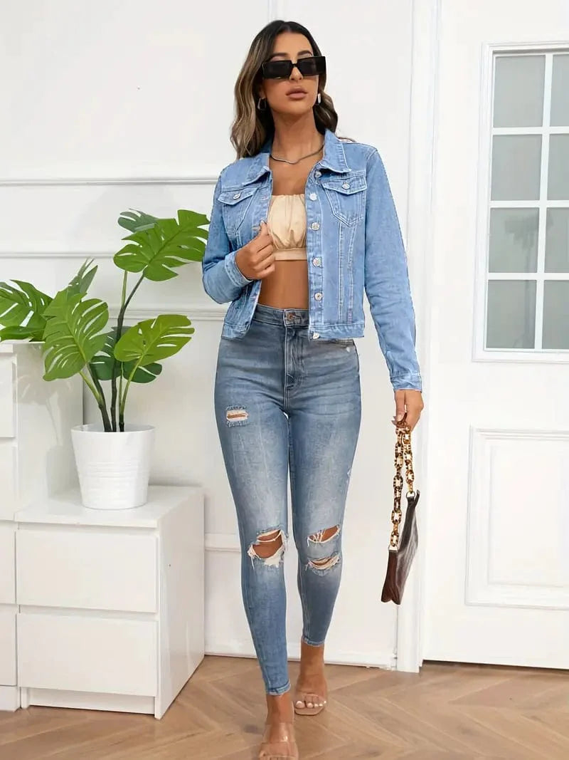 MsDressly Classic Single-Breasted Long Sleeve Causal Denim Jacket Jackets Classic Single-Breasted Long Sleeve Causal Denim Jacket Jackets