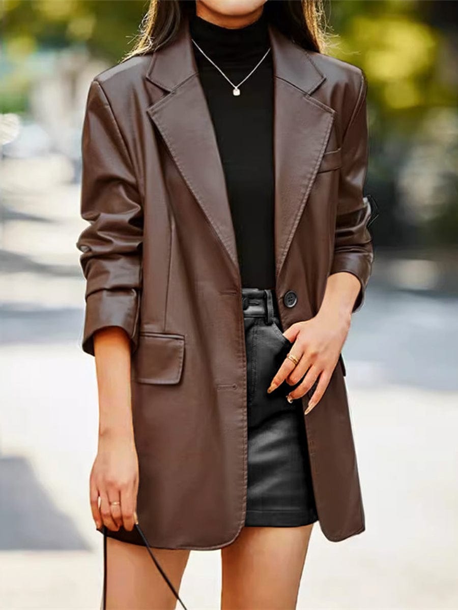 MsDressly Jackets Collar Leather Tempting Stylish For Commuting Jacket - Raglan - Barcelet - Jewel - Halter - Closed JAC2308290007SBRM
