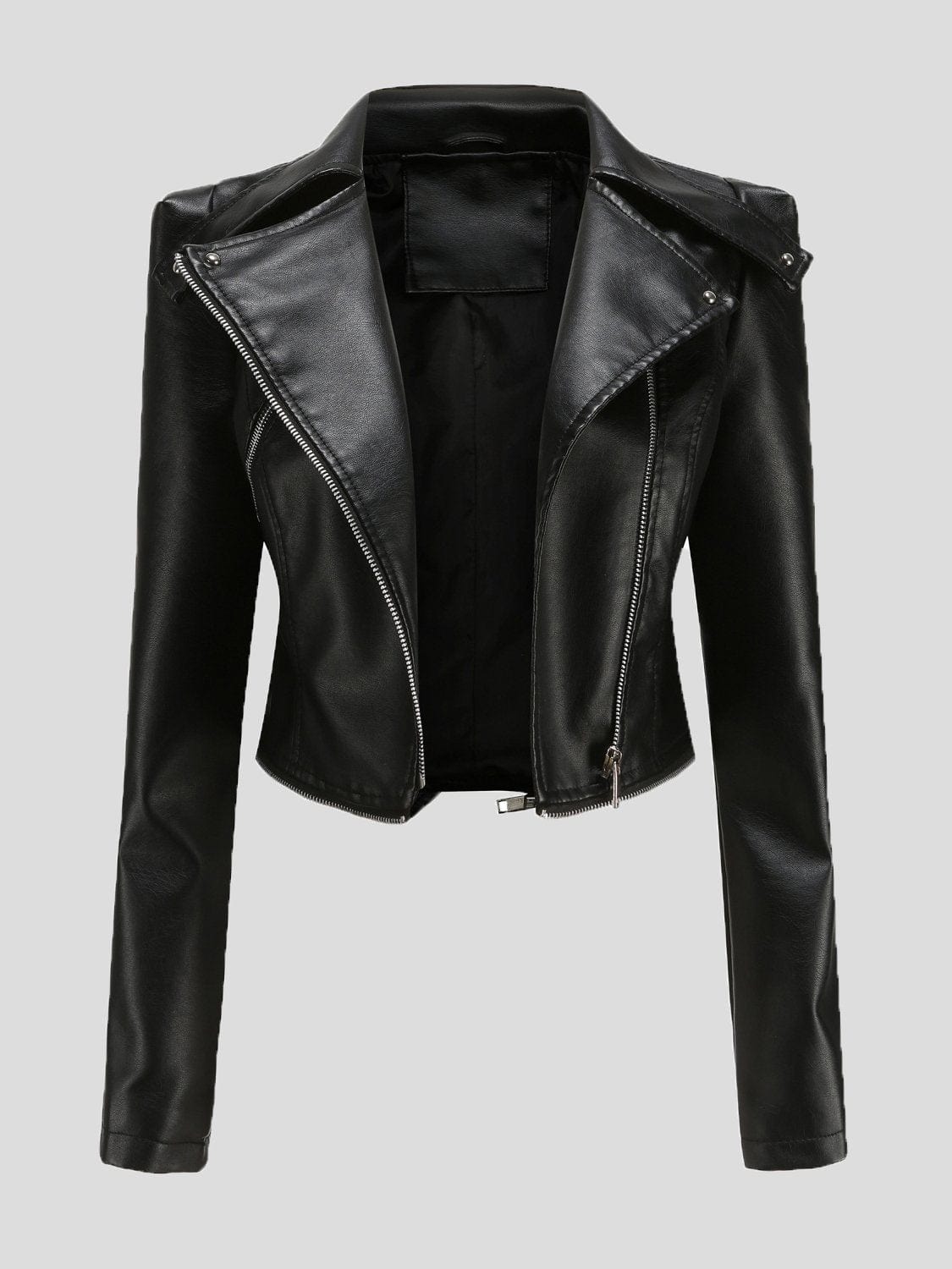 MsDressly Jackets Detachable Hem Long Sleeve Fashion Leather Jacket