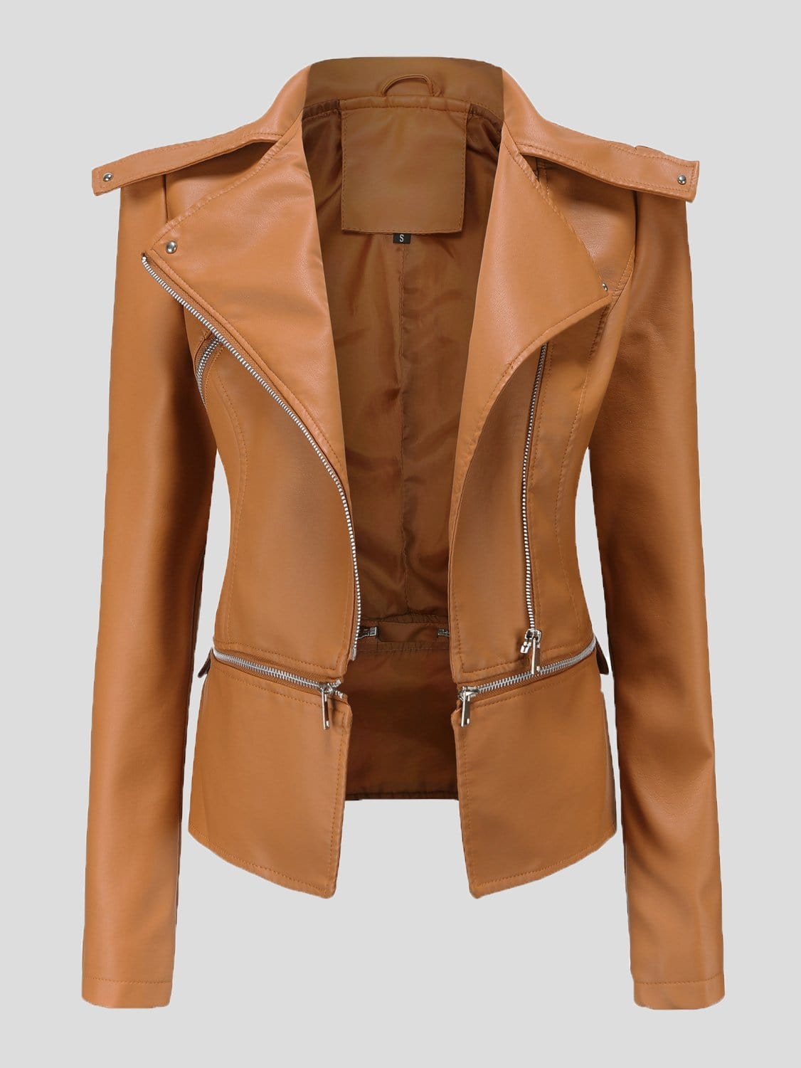 MsDressly Jackets Detachable Hem Long Sleeve Fashion Leather Jacket JAC2110281172CAMS