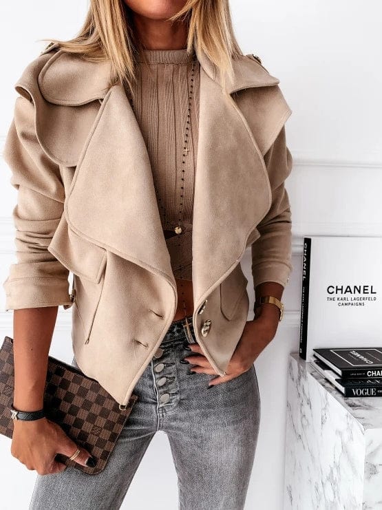 Jackets Fashion Lapel Button Crop Jacket for Women