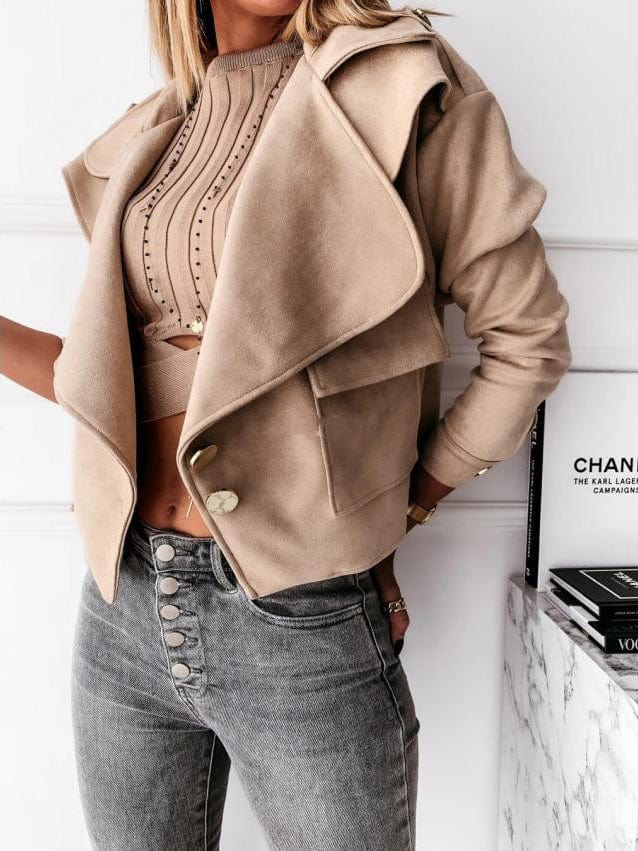 Jackets Fashion Lapel Button Crop Jacket for Women