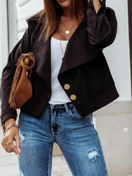 Jackets Fashion Lapel Button Crop Jacket for Women