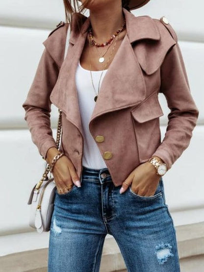 Jackets Fashion Lapel Button Crop Jacket for Women