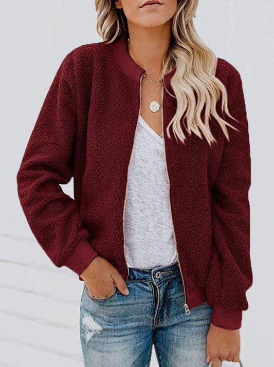 Jackets Fashion Plush Zipper Long Sleeve Jacket for Women JAC2111081178WREDS Burgundy / S