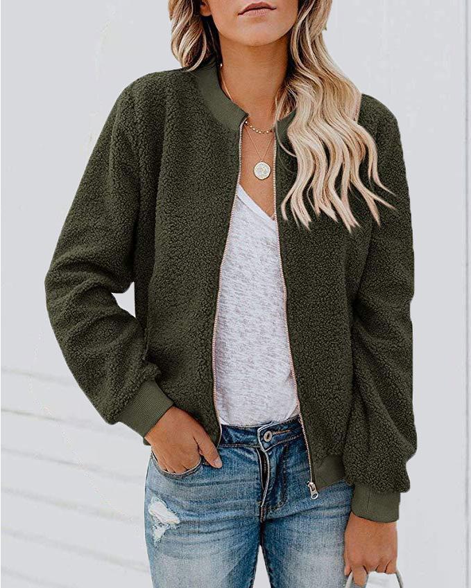 Jackets Fashion Plush Zipper Long Sleeve Jacket for Women JAC2111081178MGRES Army_Green / S