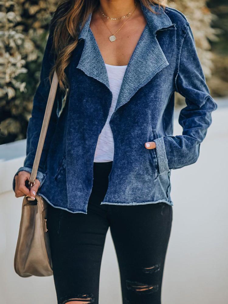 Jackets Lapel Pocket Long Sleeve Denim Jacket for Women