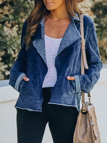 Jackets Lapel Pocket Long Sleeve Denim Jacket for Women