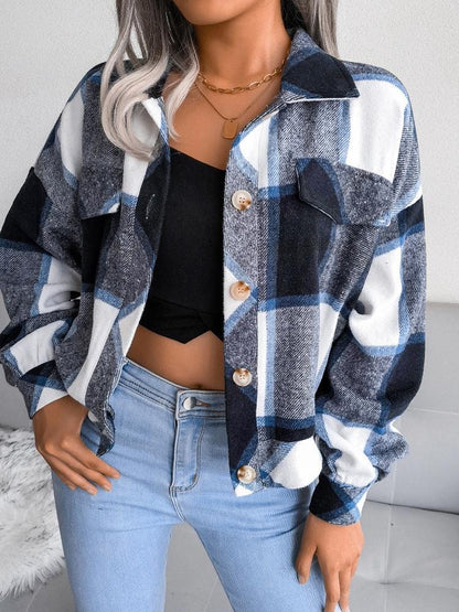 Jackets Plaid Lantern Long Sleeve Woolen Jacket for Women