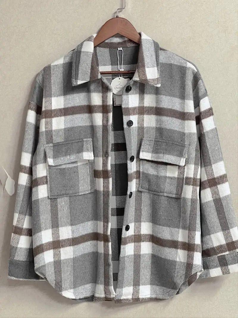 MsDressly Jackets Plaid Long Sleeve Button-Down Lapel Casual Jacket