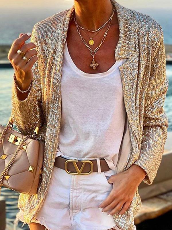 Jackets Sequined Long Sleeve Slim Jacket for Women