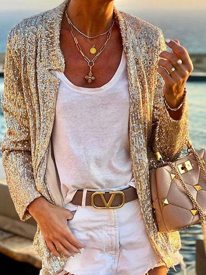 Jackets Sequined Long Sleeve Slim Jacket for Women