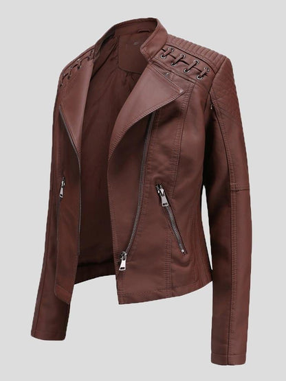 MsDressly Jackets Short Slim Leather Motorcycle Jacket