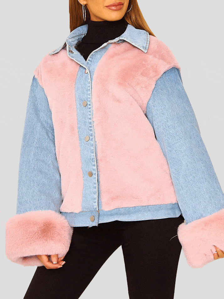 Jackets Thick Plush Denim Stitching Thermal Jacket for Women