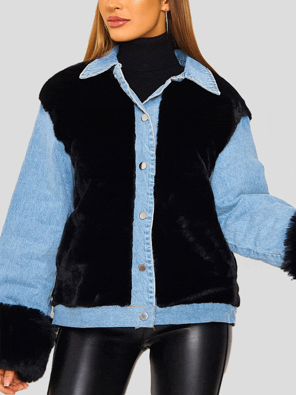 Jackets Thick Plush Denim Stitching Thermal Jacket for Women