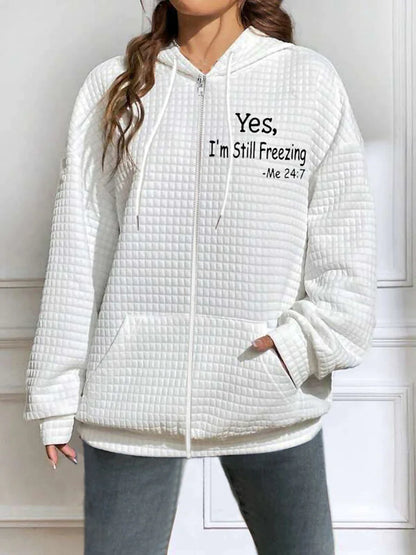 Women's Hoodied Jacket Outdoor clothing Print Letter Breathable Fashion Regular Fit Outerwear Long Sleeve Spring White S
