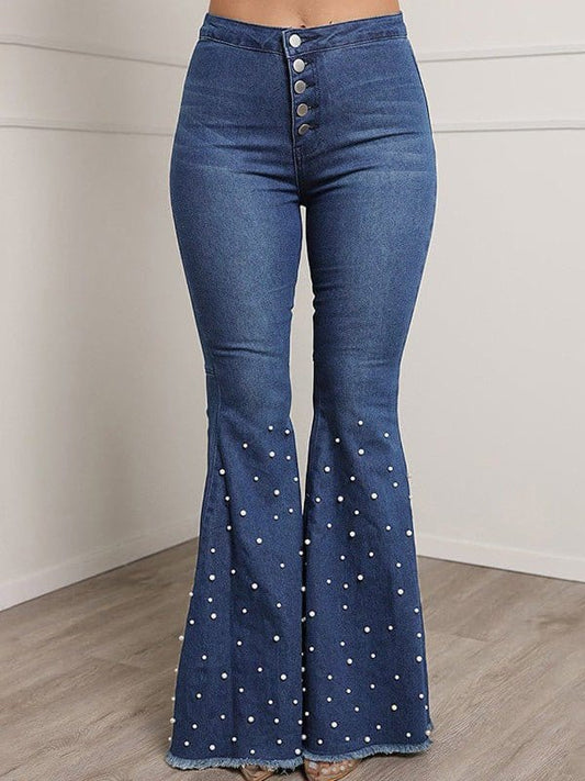 Jeans Casual Stretch Beaded Flared Denim for Women DEN2203041196BLUS Blue / S