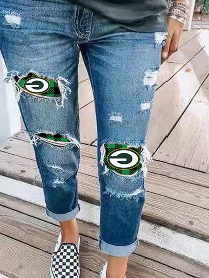 Jeans Fashion Ripped Letter Print Jeans for Women