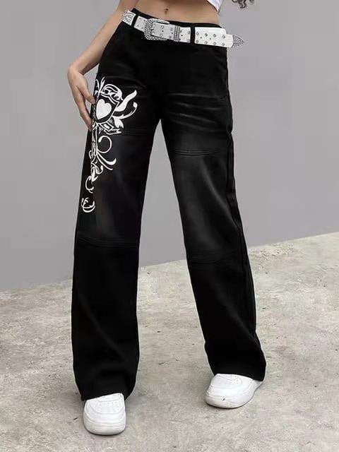 Jeans Printed Straight Casual Jeans for Women DEN2202171184BLAS Black / S