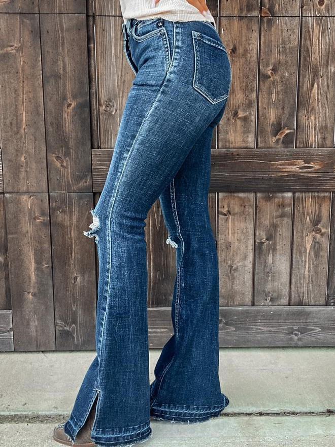 Jeans Ripped High-Rise Split Bootcut Jeans for Women