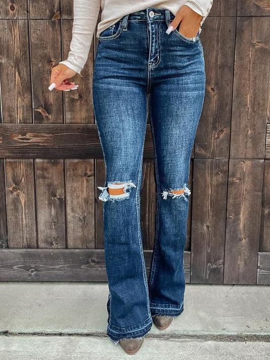 Jeans Ripped High-Rise Split Bootcut Jeans for Women DEN2112091169BLUS Blue / S