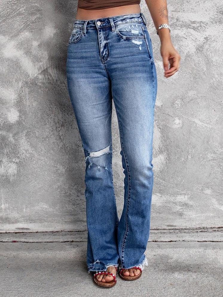 Jeans Ripped High Waist Retro Slim Micro Flared Jeans for Women