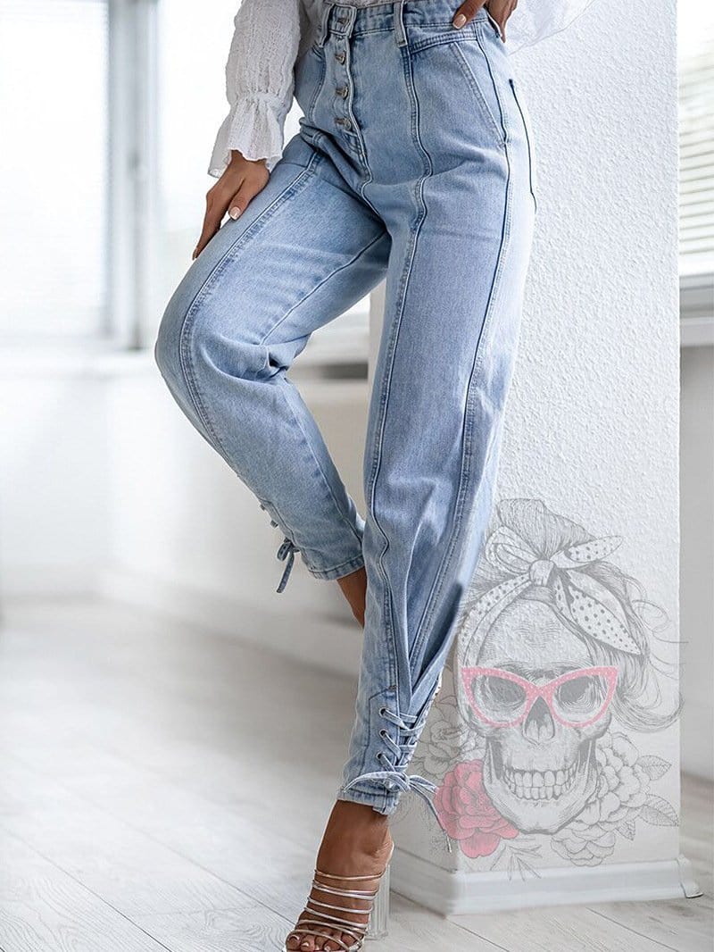 Jeans Simple High Waist Slim Tie Feet Jean for Women