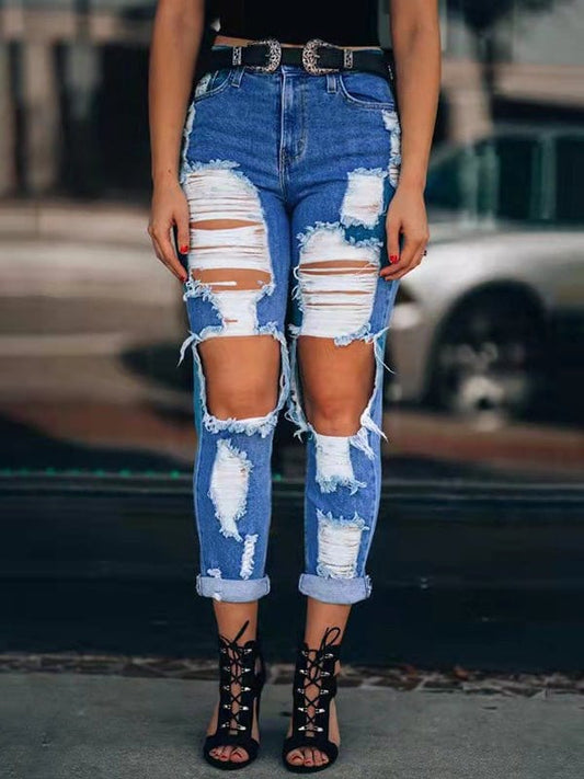 Jeans Washed Ripped Casual Jeans for Women DEN2203171201DBLUXS Dark_Blue / XS