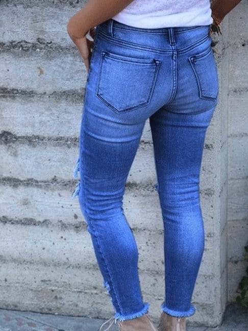 Jeans Washed Ripped Slim-Fit Skinny Jeans for Women