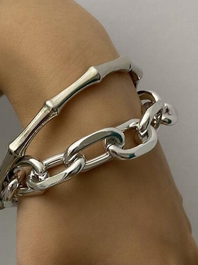 Elegant Punk Alloy Bracelet Set for Women - Silver/Gold