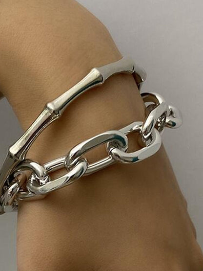 Elegant Punk Alloy Bracelet Set for Women - Silver/Gold
