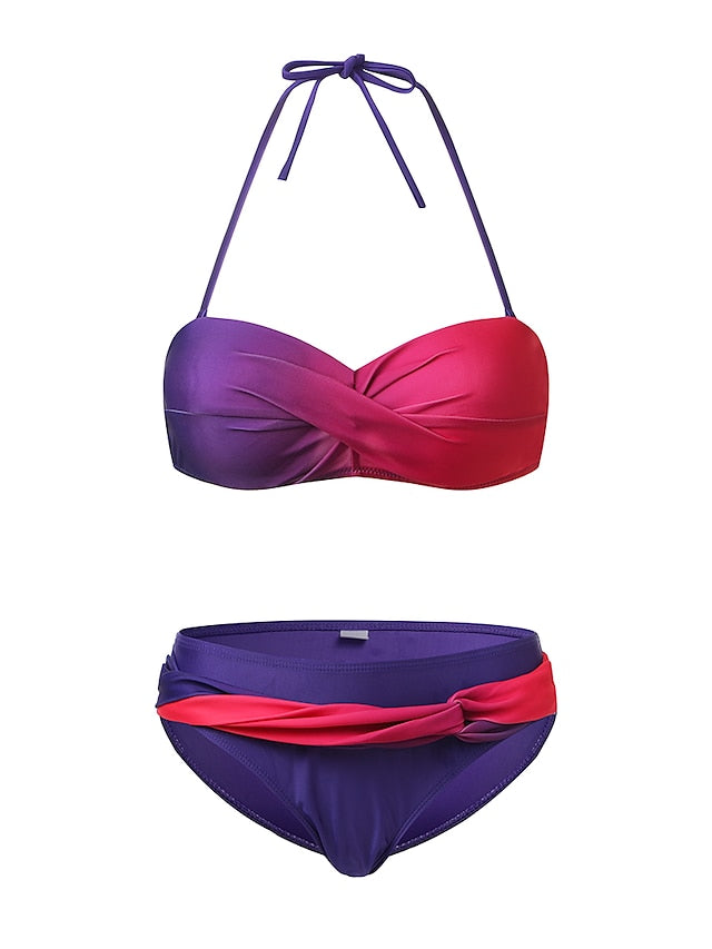Women's Swimwear Bikini 2 Piece Normal Swimsuit Push Up Slim Tie Dye Blue Red Bandeau Halter Bathing Suits Sexy Sexy Boho / New / Padded Bras - LuckyFash™