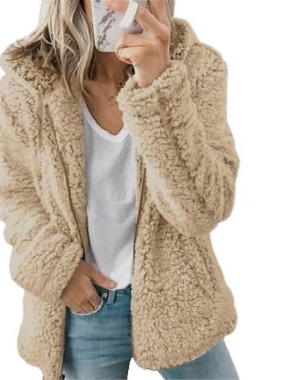 Chic & Modern Women's Sherpa Teddy Coat Zip-Up Hoodie for Daily Fall Wardrobe