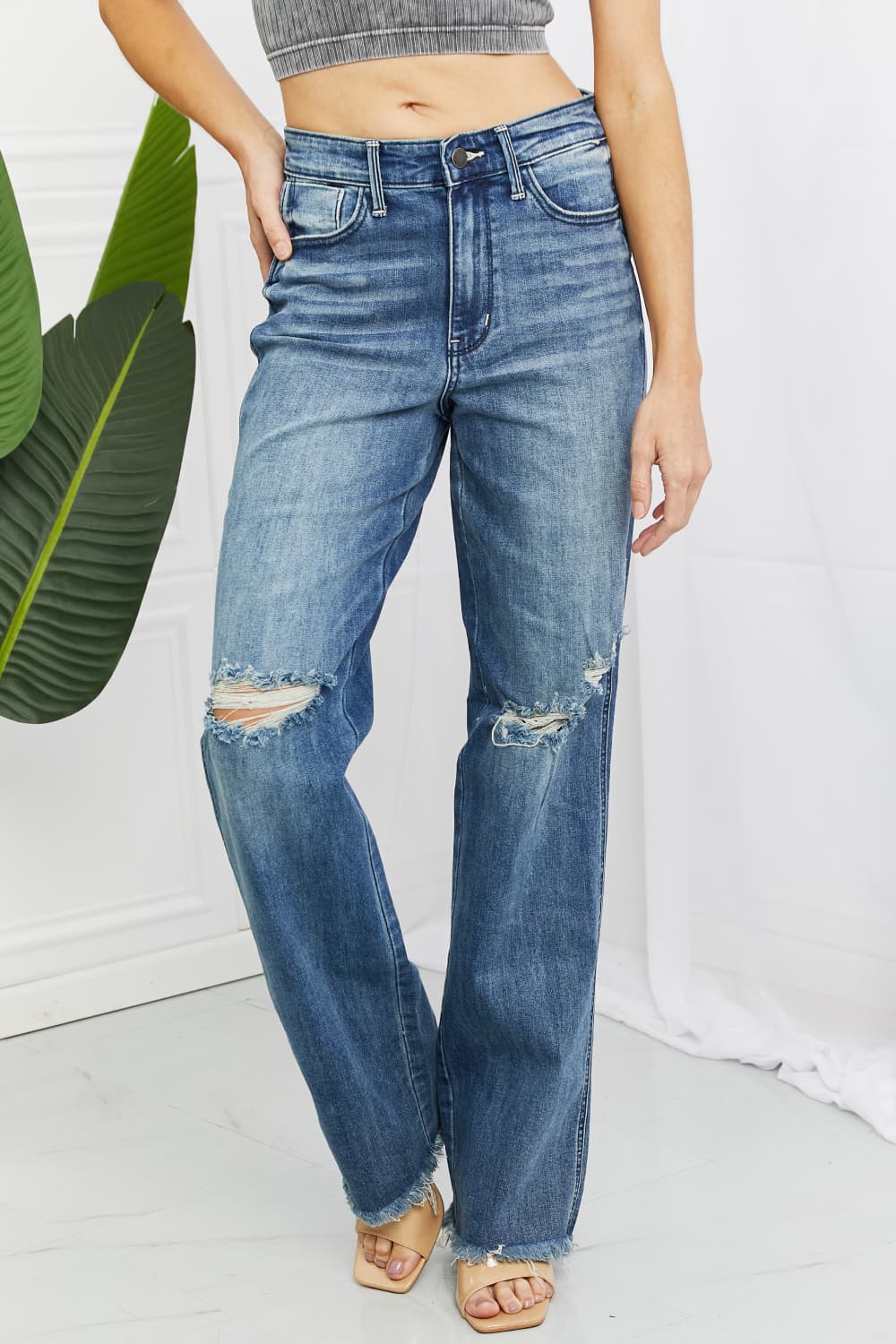 Judy Blue Becka Full Size Mid Rise Straight Jeans MS231013034843F0(24) Medium / 0(24)