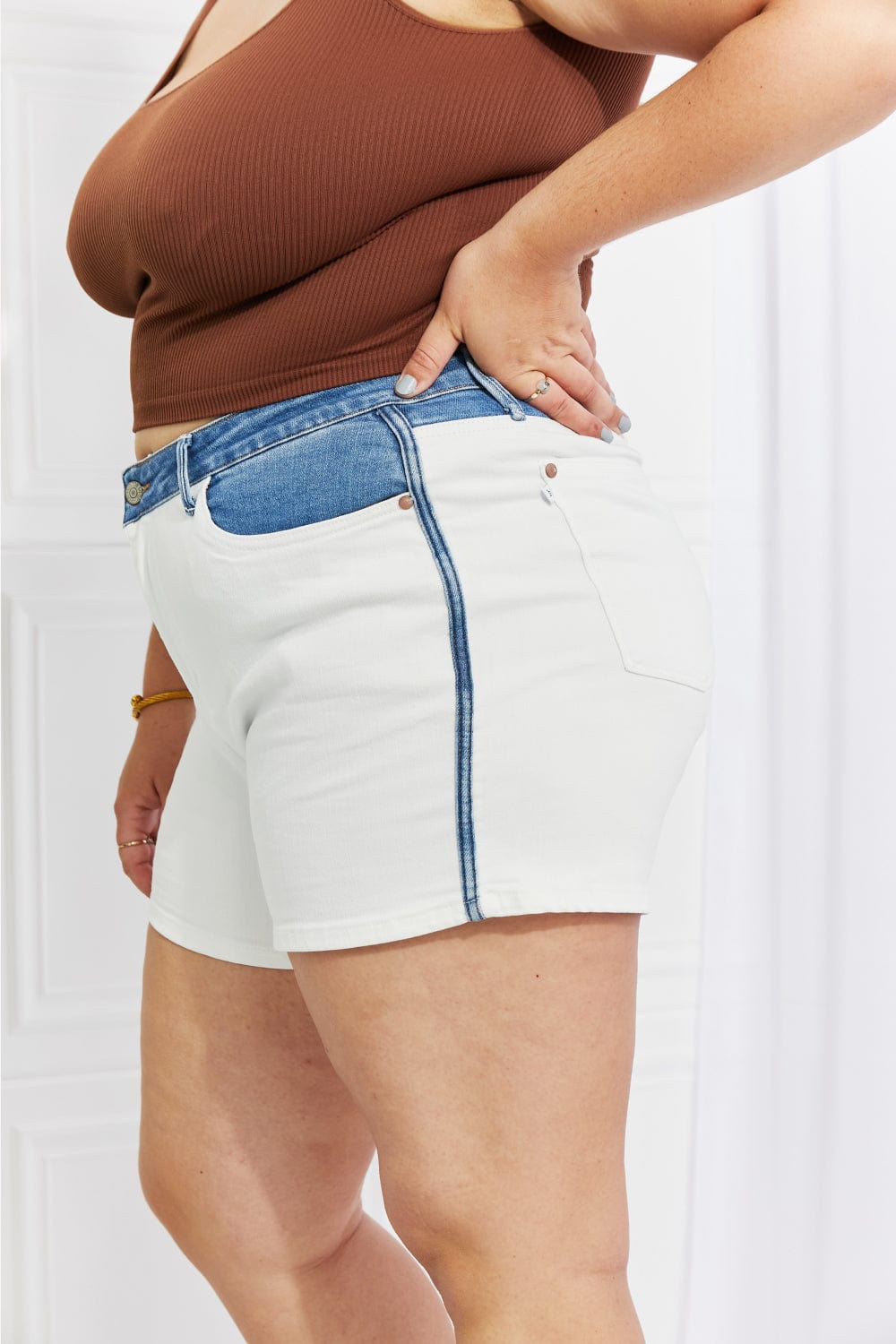 Judy Blue Desiree Full Size High Waisted Two-Tone Shorts