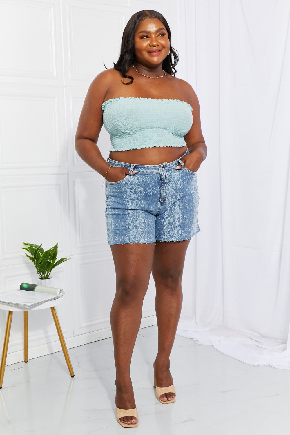 Judy Blue Full Size Lynda Snakeskin Cutoff Shorts