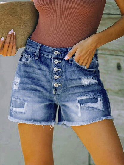 Judy Blue Hallie Mid-Length Denim Patch Shorts