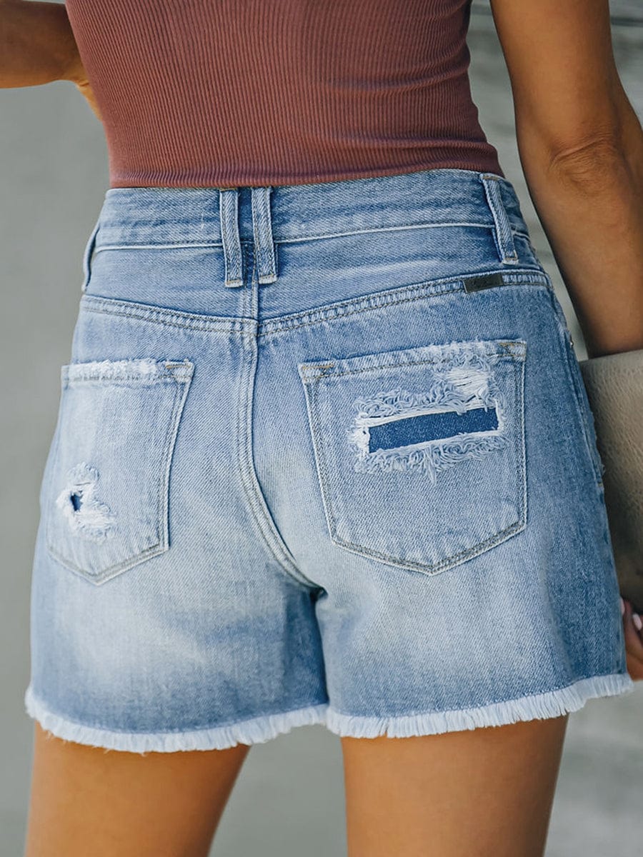 Judy Blue Hallie Mid-Length Denim Patch Shorts