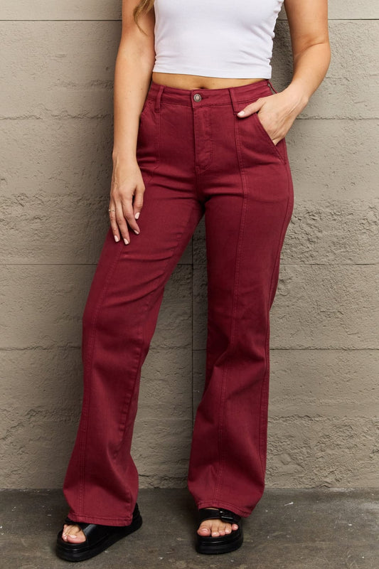 Judy Blue Malia Full Size High Waist Front Seam Straight Jeans MS231013015521F1(25) Burgundy / 1(25)