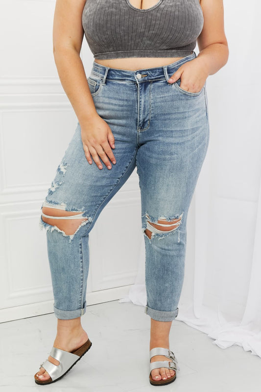 Judy Blue Malia Full Size Mid Rise Boyfriend Jeans MS231013015542F1(25) Medium / 1(25)