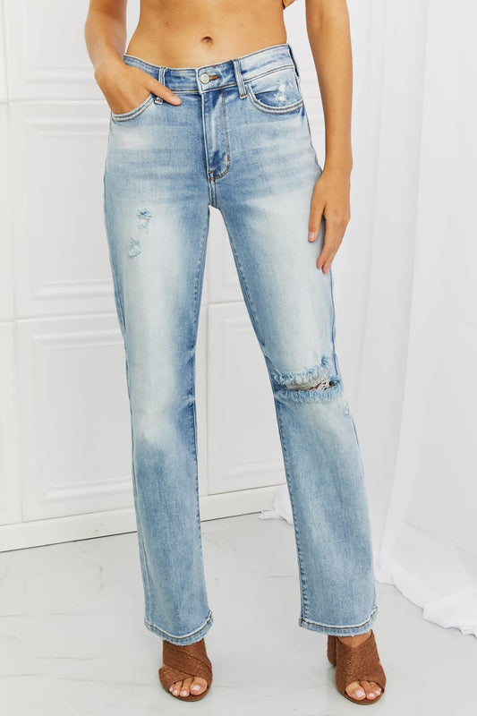 Judy Blue Natalie Full Size Distressed Straight Leg Jeans MS231013017554F1(25) Light / 1(25)