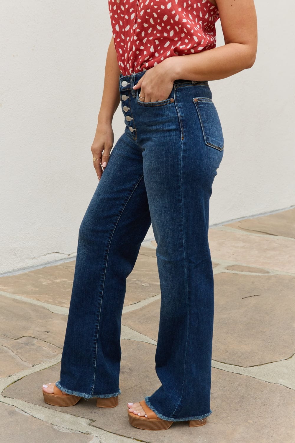 Judy Blue Pauline Full Size High Waisted Button Fly Wide Leg Jeans