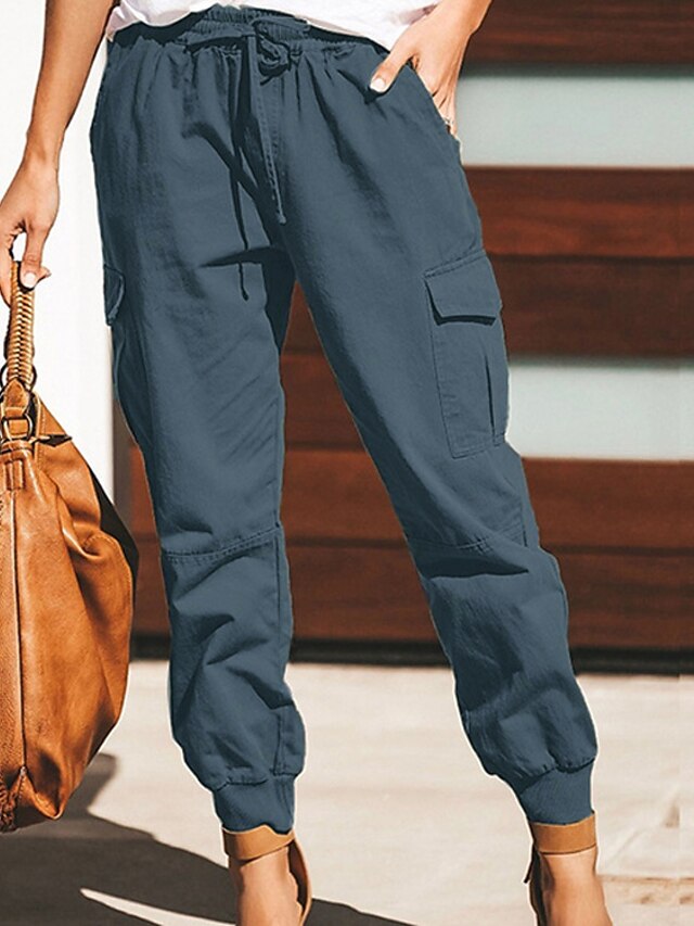 Women's Cargo Pants Pants Trousers Cuffed Cargo Drawstring Multiple Pockets Plain Comfort Full Length Casual Weekend Fashion Green Black Mid Waist Micro-elastic - LuckyFash™
