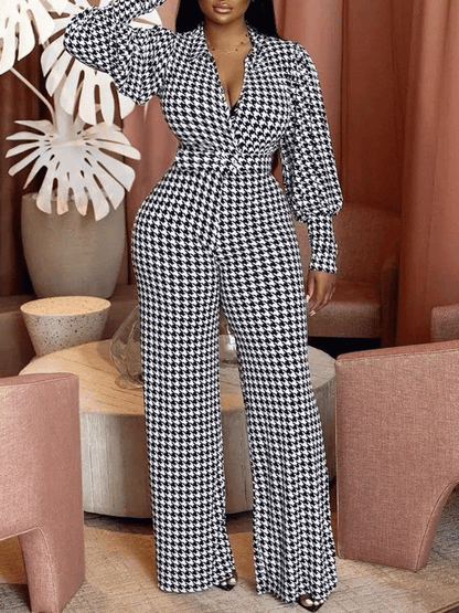 Jumpsuits Bubble Long Sleeve V-Neck Printed Jumpsuit for Women JUM2109281317BWHIS Black_White / S