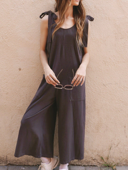 Jumpsuits Casual Belted Pocket Wide Leg Jumpsuit for Women