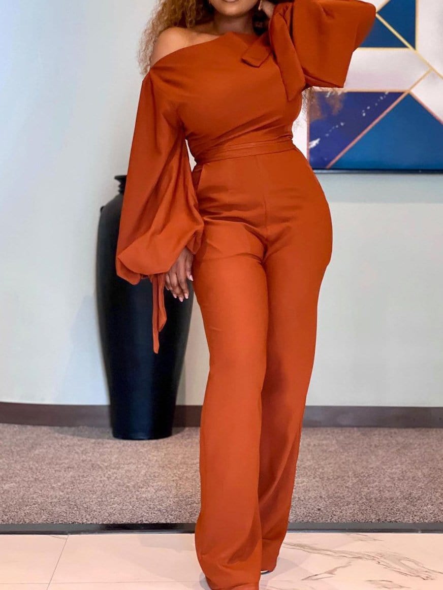 Jumpsuits Casual Off-Shoulder High-Waisted Wide-Leg Jumpsuit for Women JUM2108251296BROS Brown / S