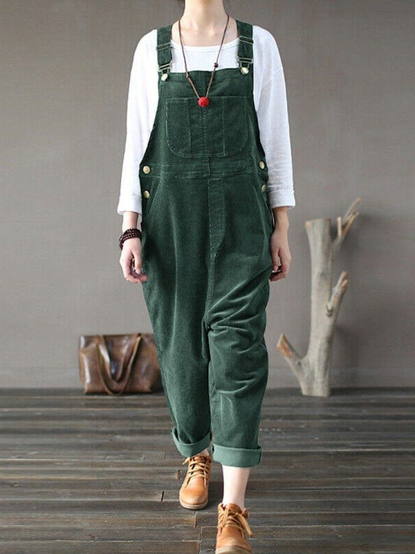 Jumpsuits Corduroy Solid Casual Pocket Bib Jumpsuit for Women JUM2201111390GRES Green / S