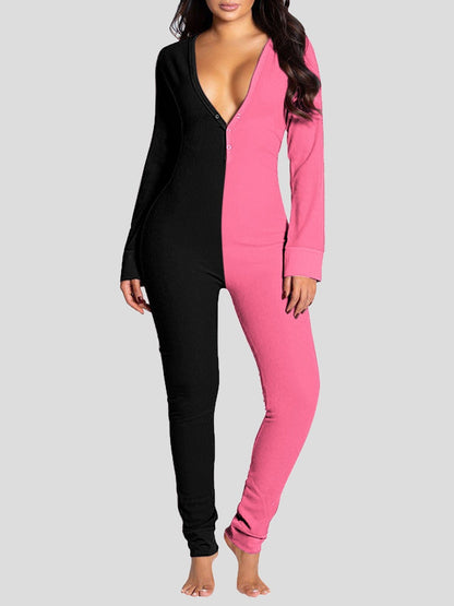 Jumpsuits Deep V-Neck Button-Style Functional Long Sleeve Jumpsuit for Women JUM2112241354PINS Pink / S