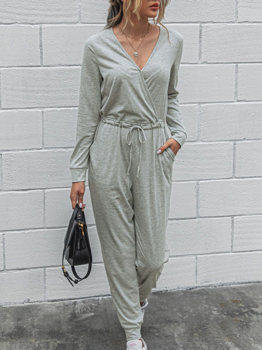 Jumpsuits Deep V-Neck Long Sleeve Slim Fit Jumpsuit for Women